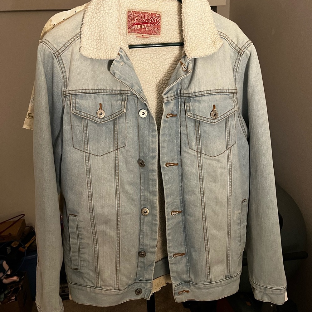Brooklyn Cloth Light Wash Jean Jacket with Sherpa Collar